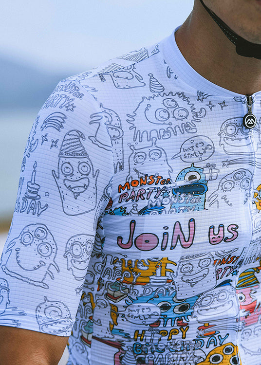 Monton LIFESTYLE MonsterParty Cycling Jersey with playful monster graphics, available in both men's and women's styles for fun-loving cyclists.