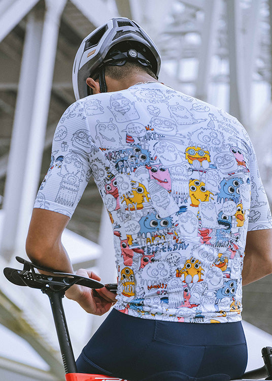Monton LIFESTYLE MonsterParty Cycling Jersey with playful monster graphics, available in both men's and women's styles for fun-loving cyclists.