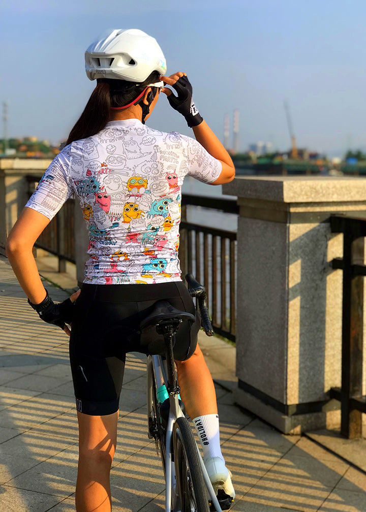 Monton LIFESTYLE MonsterParty Cycling Jersey with playful monster graphics, available in both men's and women's styles for fun-loving cyclists.