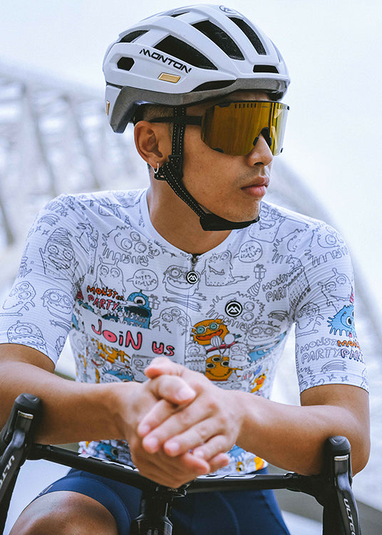 Monton LIFESTYLE MonsterParty Cycling Jersey with playful monster graphics, available in both men's and women's styles for fun-loving cyclists.