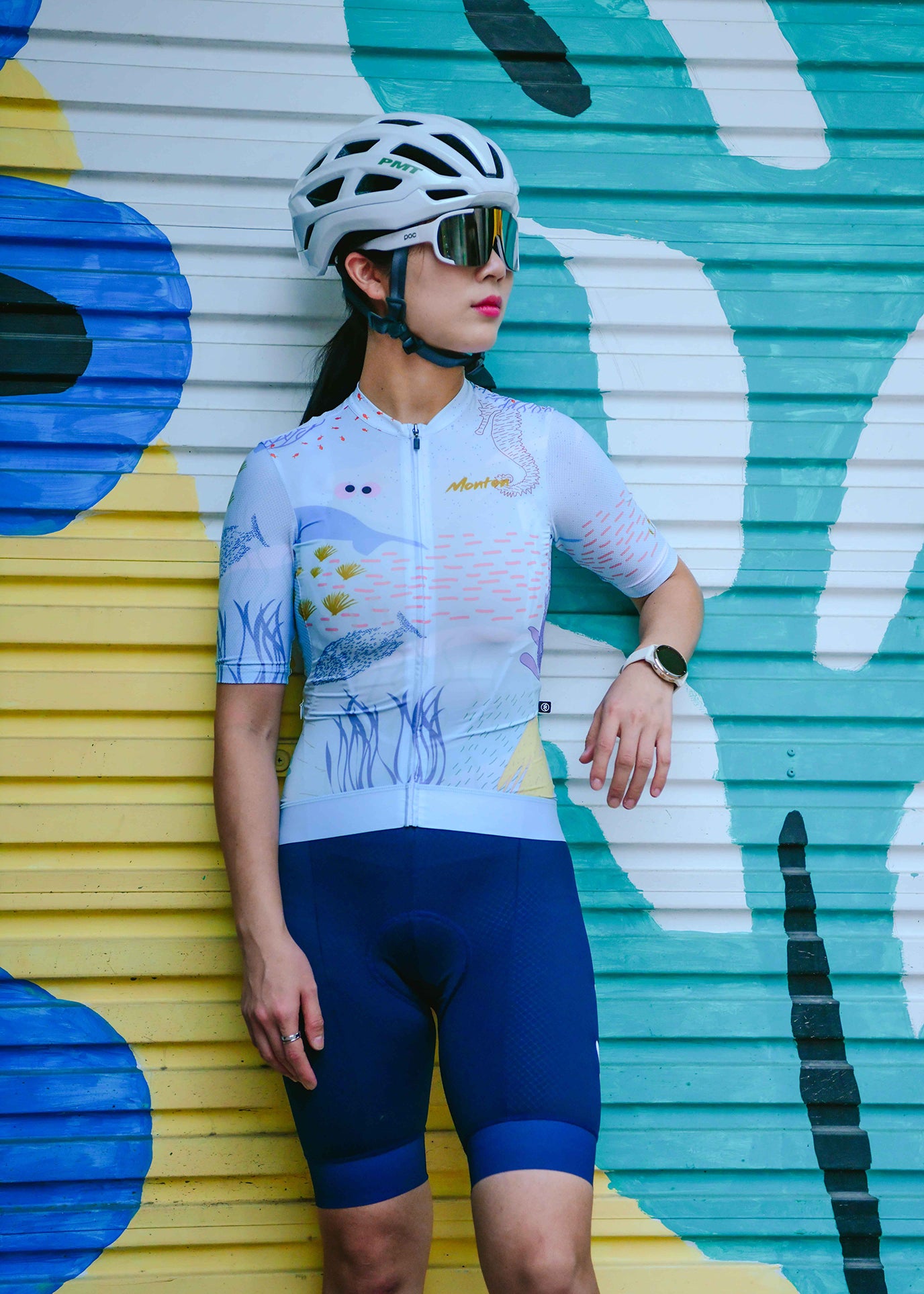 Monton LIFESTYLE Underwater World Cycling Jersey for her with vibrant ocean-themed design, ideal for cyclists seeking stylish and comfortable performance apparel.