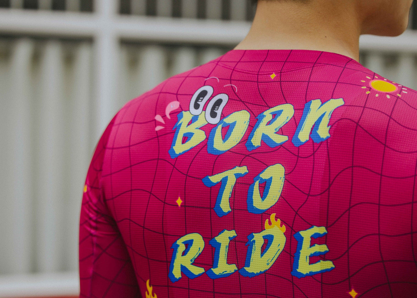 Monton Urban FunRide Cycling Jersey featuring a lively, colorful pattern, shown in both men's and women's fits for road and gravel cyclists.