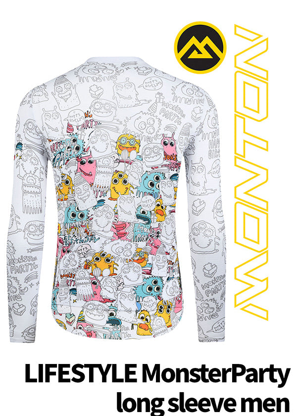 Monton Long-sleeve cycle jersey with cartoon monster design for both men and women