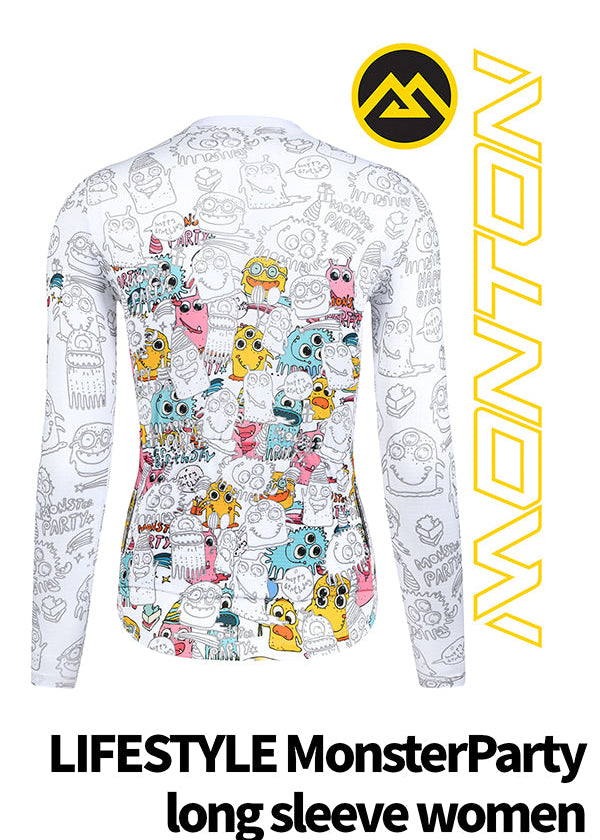 Monton Long-sleeve cycle jersey with cartoon monster design for both men and women