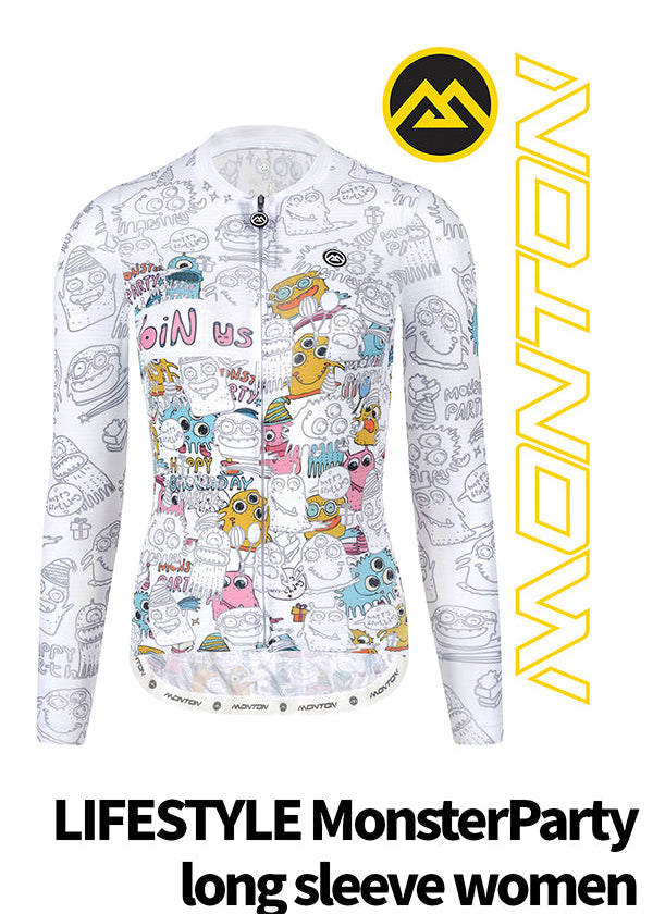 Monton Long-sleeve cycle jersey with cartoon monster design for both men and women