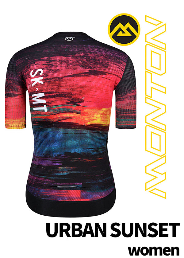 Monton URBAN Sunset Cycling Jersey with vibrant sunset-inspired colors, available in both men's and women's styles for stylish city cycling.