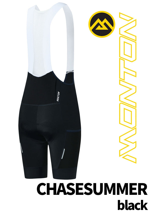 Back view of Monton Vancouver ChaseSummer Black men’s cycling cargo bib shorts, premium Italian fabric.