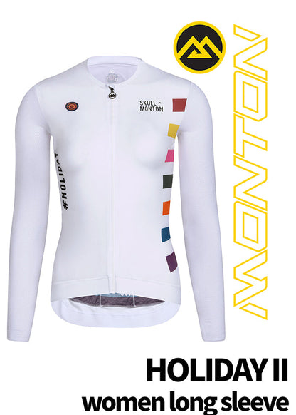 White long sleeve cycle jersey from Monton Vancouver with colorful graphics