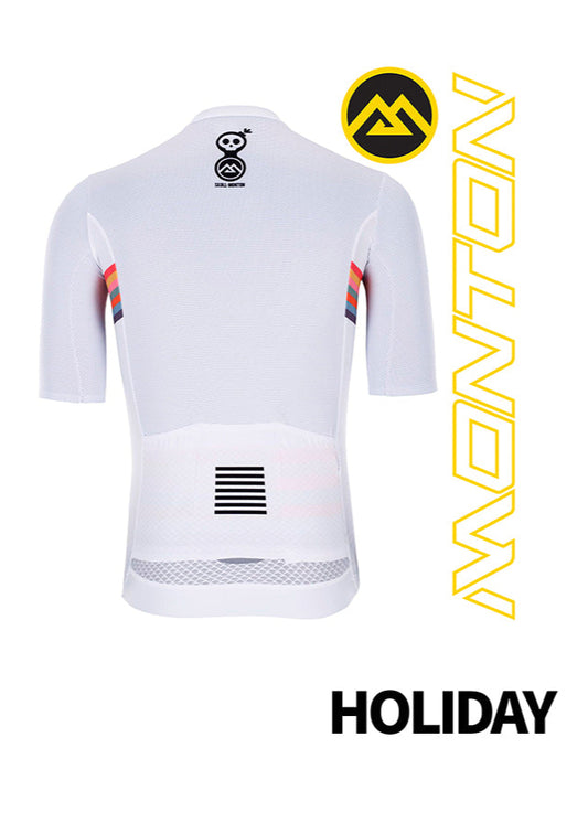 Monton HOLIDAY White Cycling Jersey featuring a sleek, minimalist white design, ideal for cyclists seeking comfort and performance.