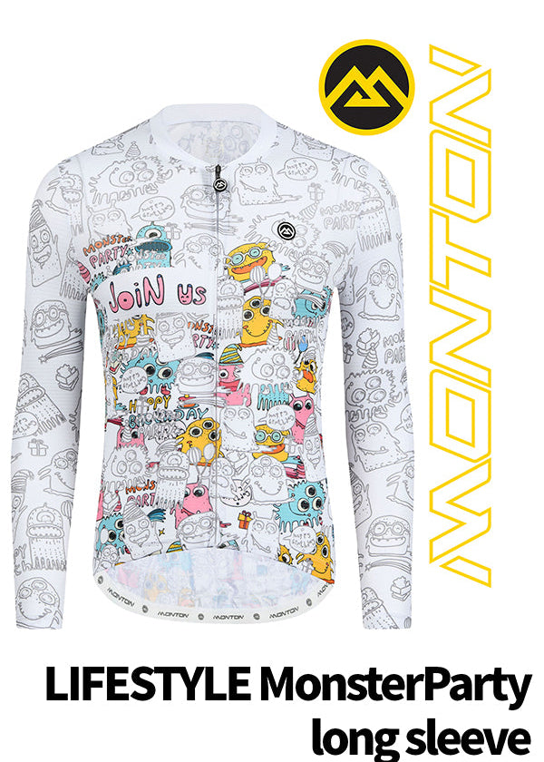 Monton Long-sleeve cycle jersey with cartoon monster design for both men and women
