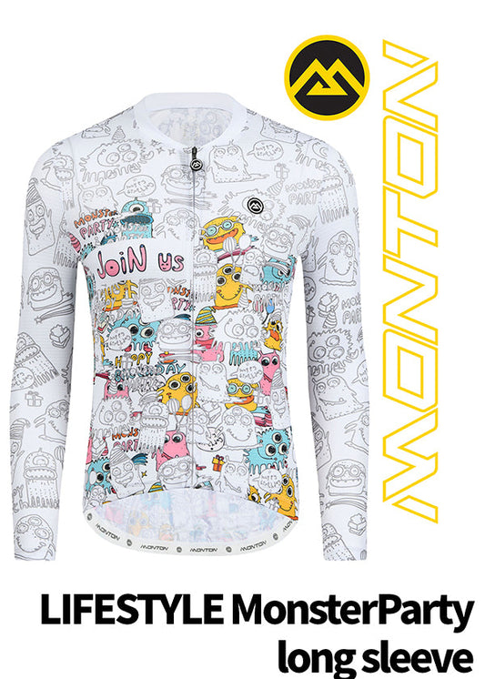Monton Long-sleeve cycle jersey with cartoon monster design for both men and women