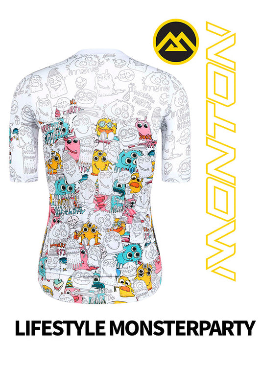 Monton LIFESTYLE MonsterParty Cycling Jersey with playful monster graphics, available in both men's and women's styles for fun-loving cyclists.
