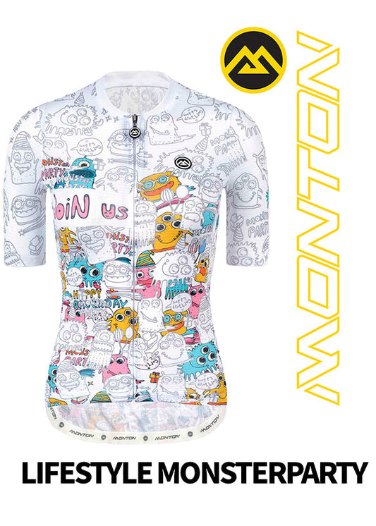 Monton LIFESTYLE MonsterParty Cycling Jersey with playful monster graphics, available in both men's and women's styles for fun-loving cyclists.
