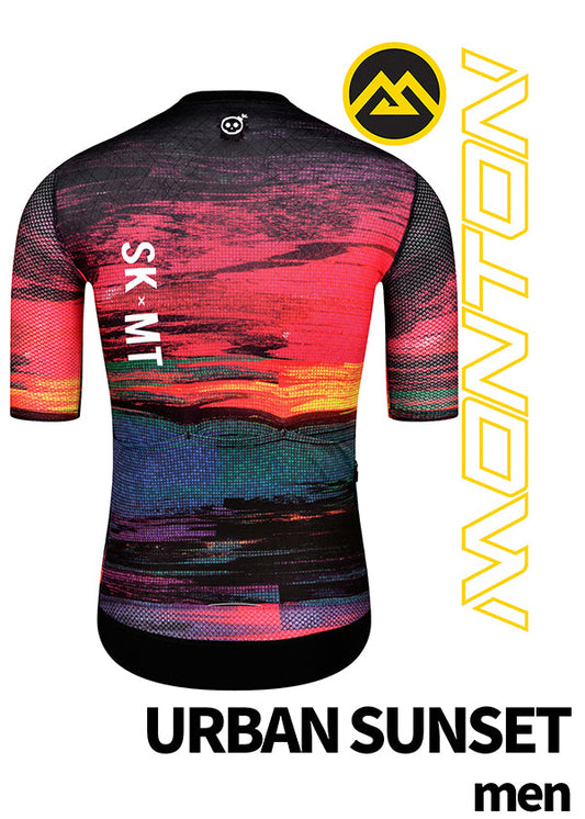 Monton URBAN Sunset Cycling Jersey with vibrant sunset-inspired colors, available in both men's and women's styles for stylish city cycling.