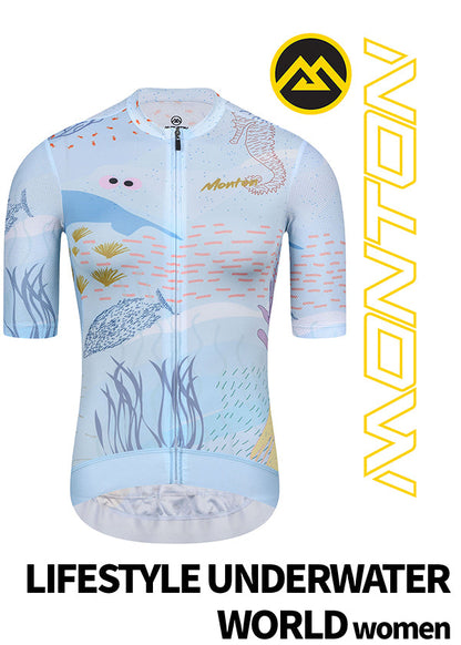 Monton LIFESTYLE Underwater World Cycling Jersey for her with vibrant ocean-themed design, ideal for cyclists seeking stylish and comfortable performance apparel.