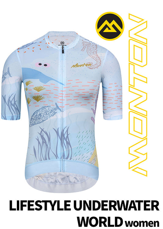 Monton LIFESTYLE Underwater World Cycling Jersey for her with vibrant ocean-themed design, ideal for cyclists seeking stylish and comfortable performance apparel.